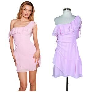 House of CB | Kalena Pink One Shoulder Ruffle Draped Fairy Mini Dress XS Tall